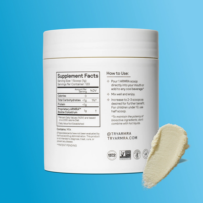 ARMRA Colostrum™ Powder | Unflavored | Gut Health & Bloating | Skin & Hair | Immunity | Keto, Gluten & Fat-Free | 120 Servings